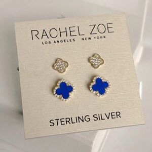 Rachel Zoe Clover Cobalt Blue Earrings Set 925 Sterling Silver